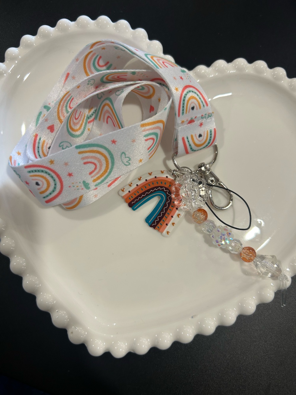 Rainbow Lanyard with Beaded Charm